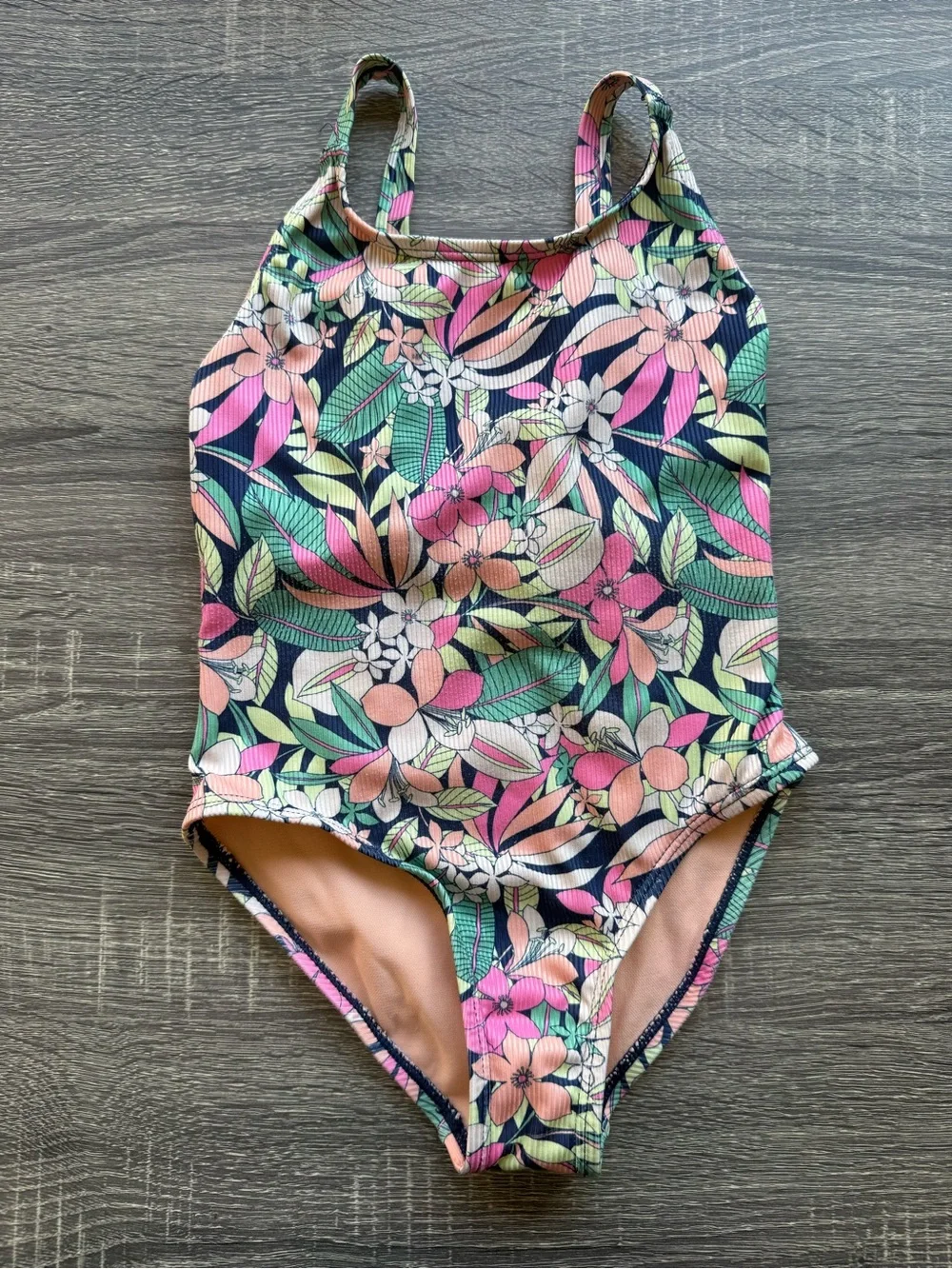 Roxy Girls Floral One-Piece Swimsuit - Pink Green Navy